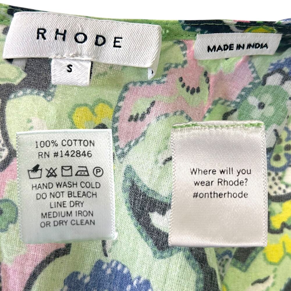 Rhode Women's 'Molly' Mini Dress Mosaic Floral Grass Flowy Open-Back Green Small - Picture 4 of 13